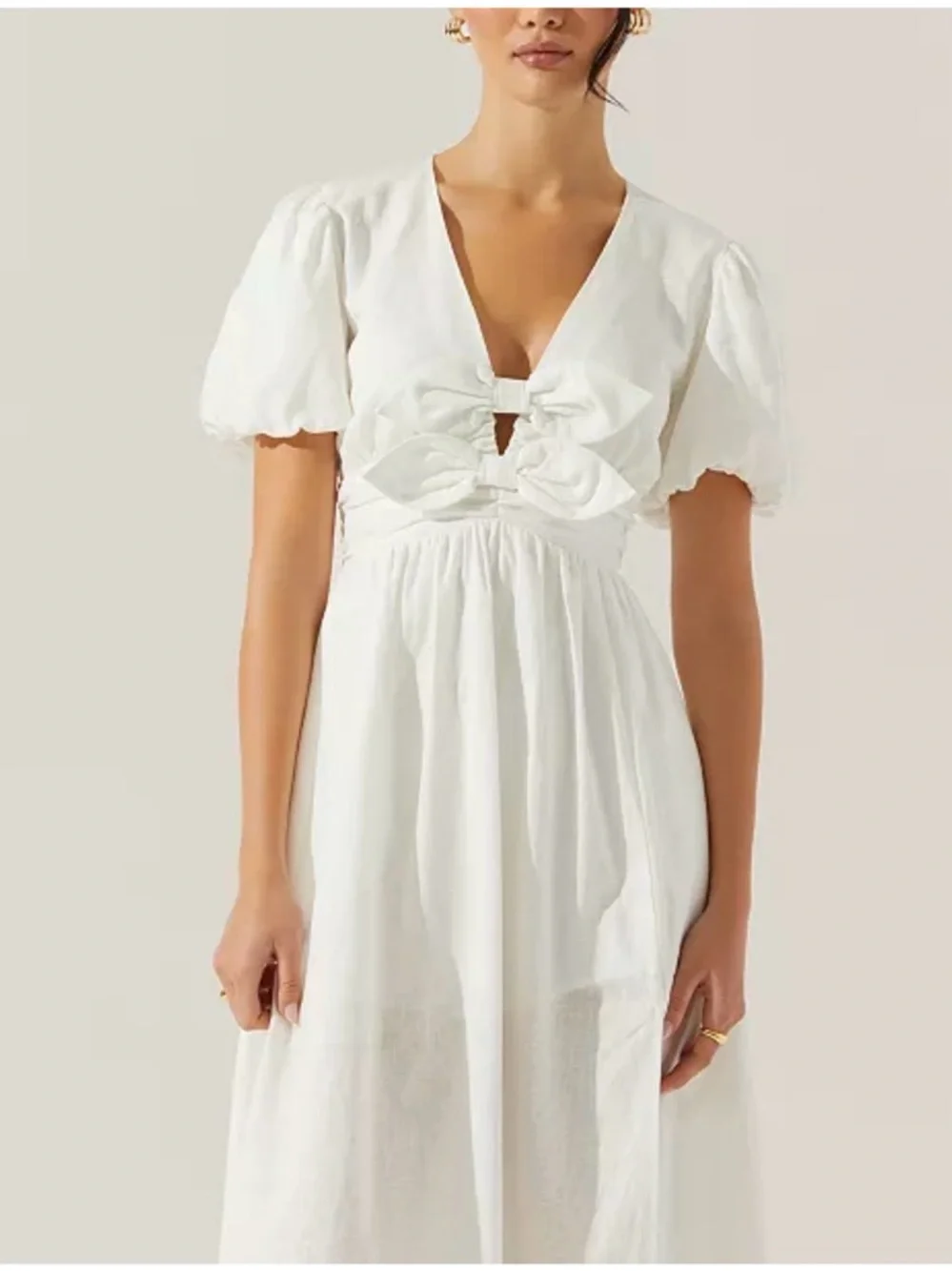 ASTR THE LABEL Linen Bow Front Midi Dress NWT - Picture 6 of 6